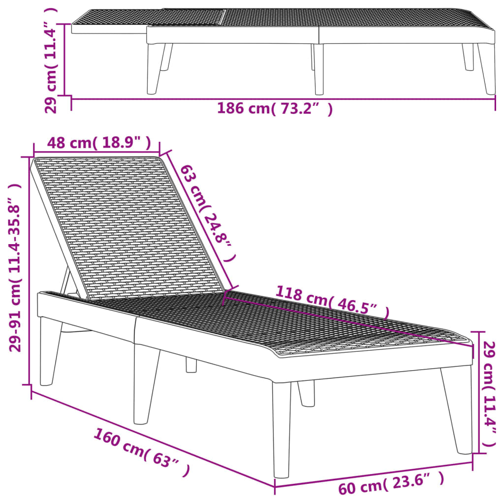 Durable Polypropylene Sun Lounger with Cushions