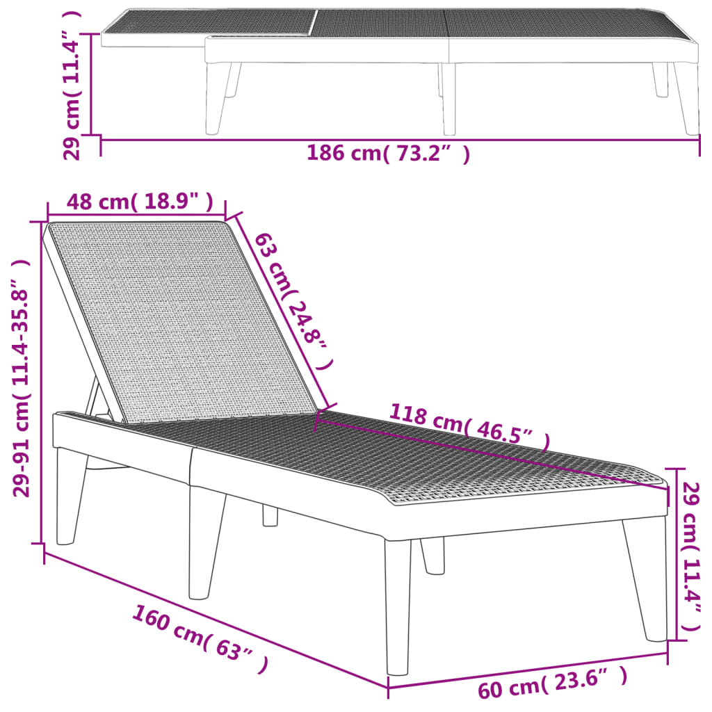 Durable Polypropylene Sun Lounger with Cushions