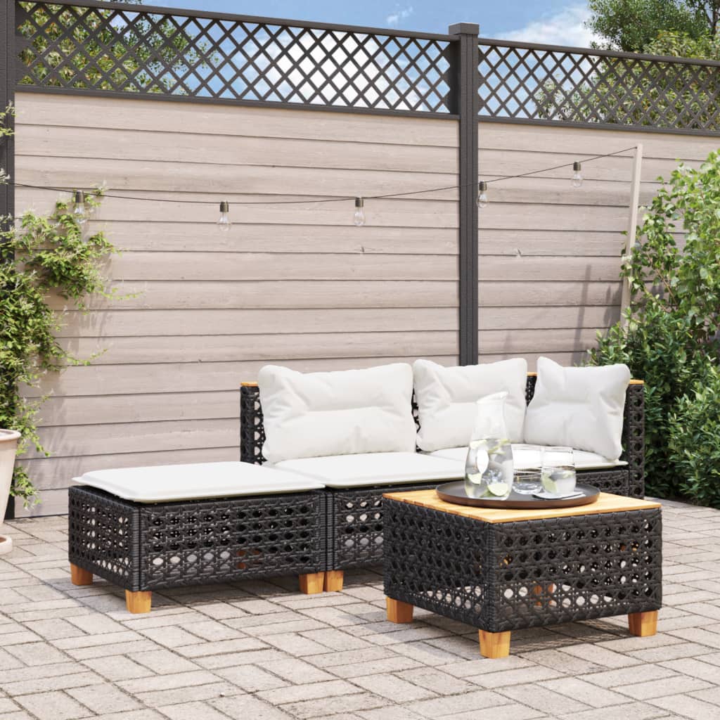 Large Garden Stool with Cushion in Poly Rattan