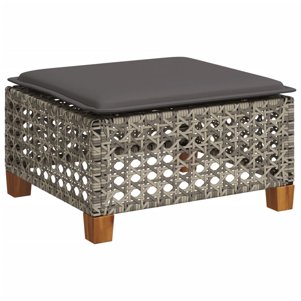 Large Garden Stool with Cushion in Poly Rattan