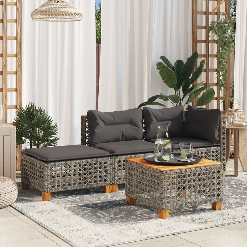 Large Garden Stool with Cushion in Poly Rattan