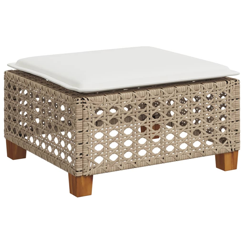Large Garden Stool with Cushion in Poly Rattan