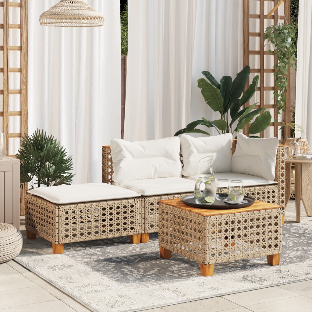Large Garden Stool with Cushion in Poly Rattan