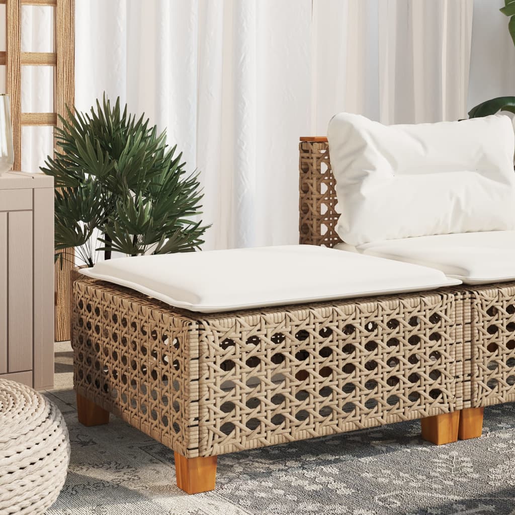 Large Garden Stool with Cushion in Poly Rattan