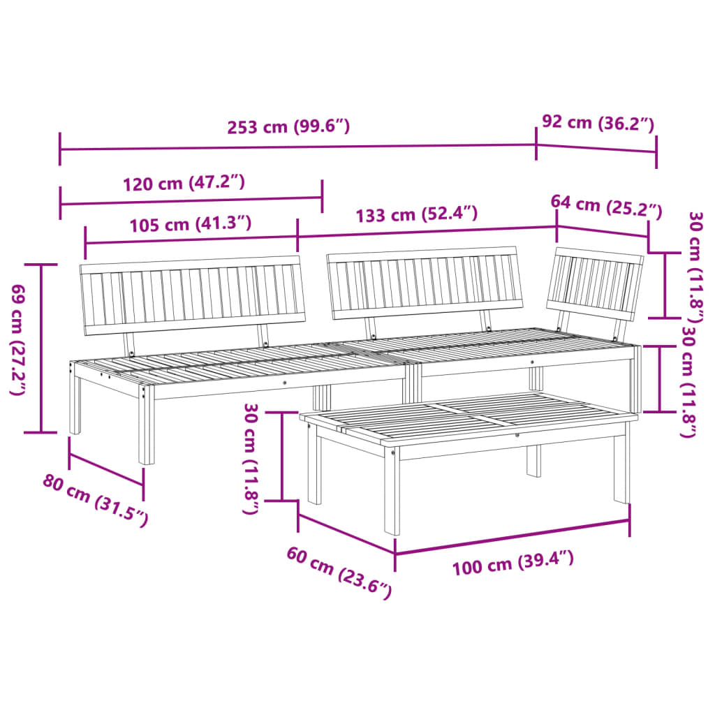 3 Piece Garden Pallet Sofa Set Solid Wood