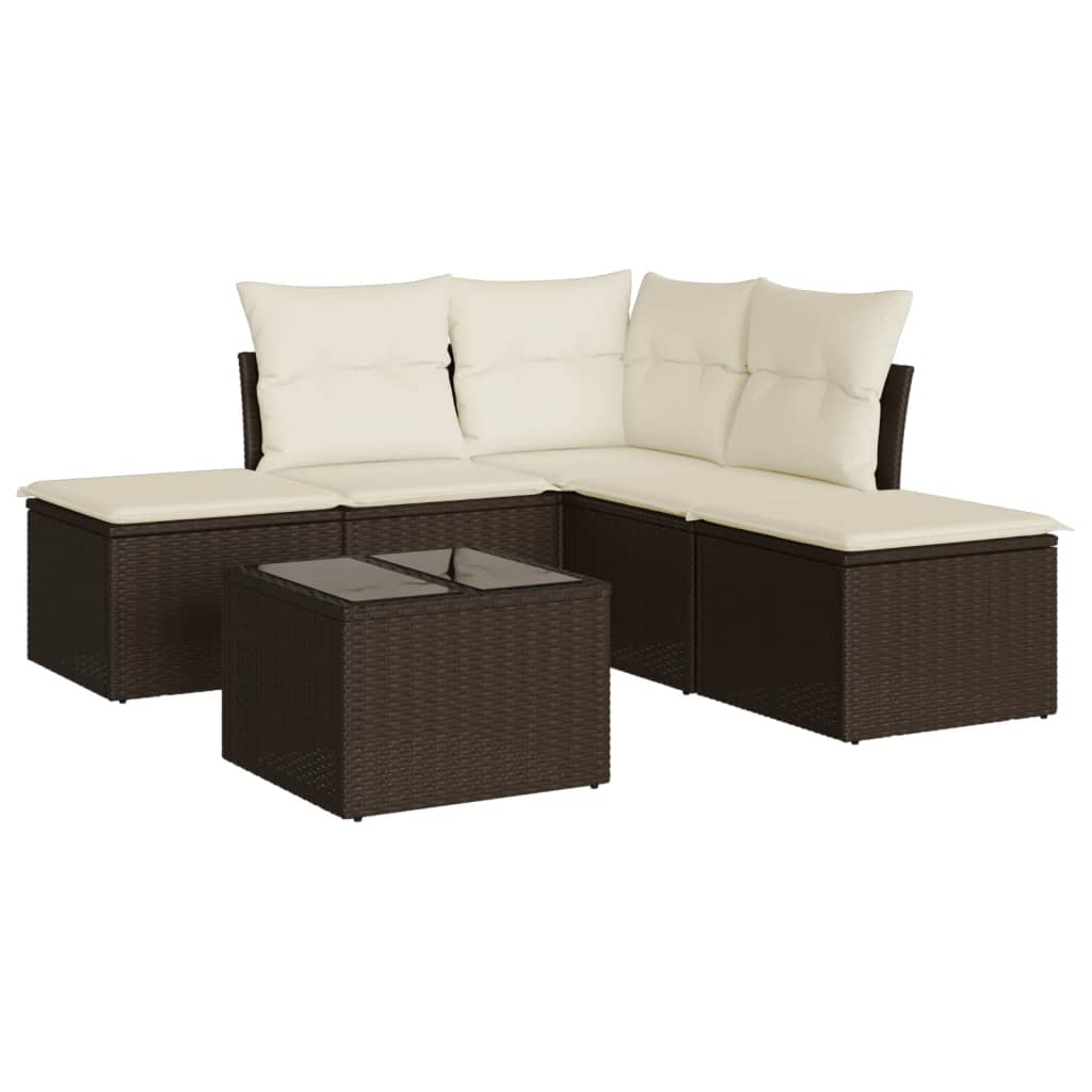 6 Piece Rattan Corner Sofa Set with Cushions
