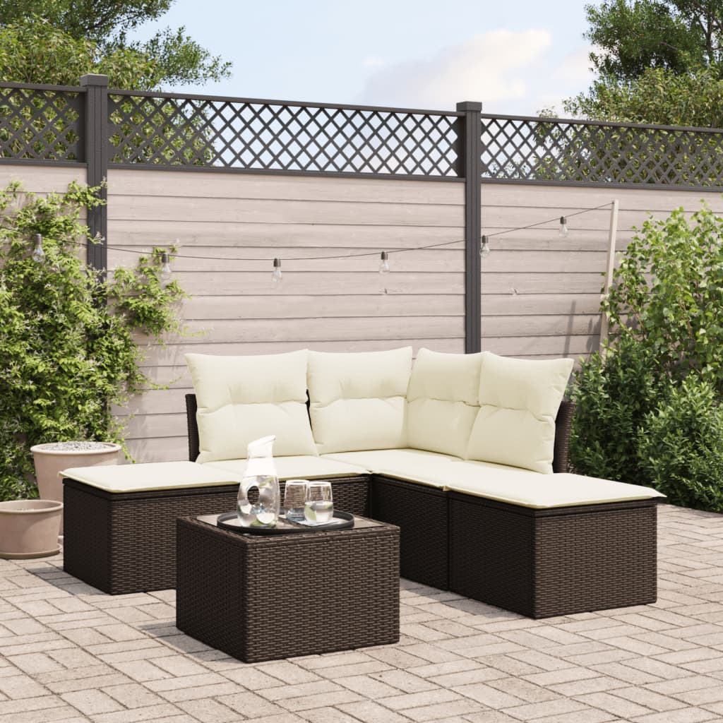 6 Piece Rattan Corner Sofa Set with Cushions