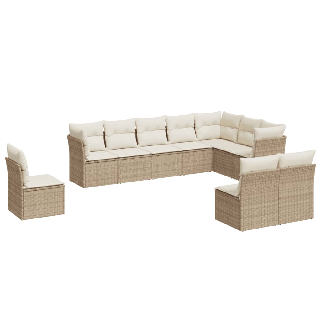 10 Piece Garden Sofa Set with Cushions in Poly Rattan and Acacia Wood