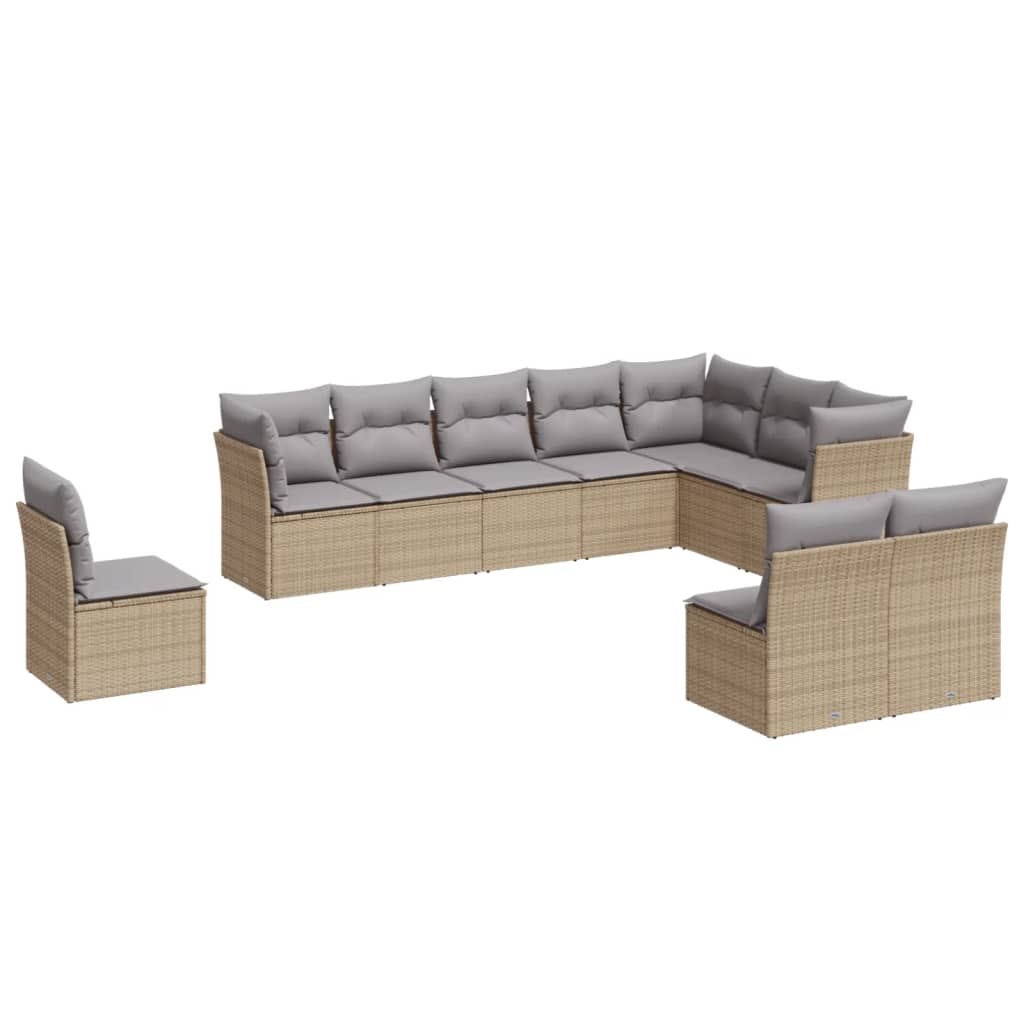 10 Piece Garden Sofa Set with Cushions in Poly Rattan and Acacia Wood