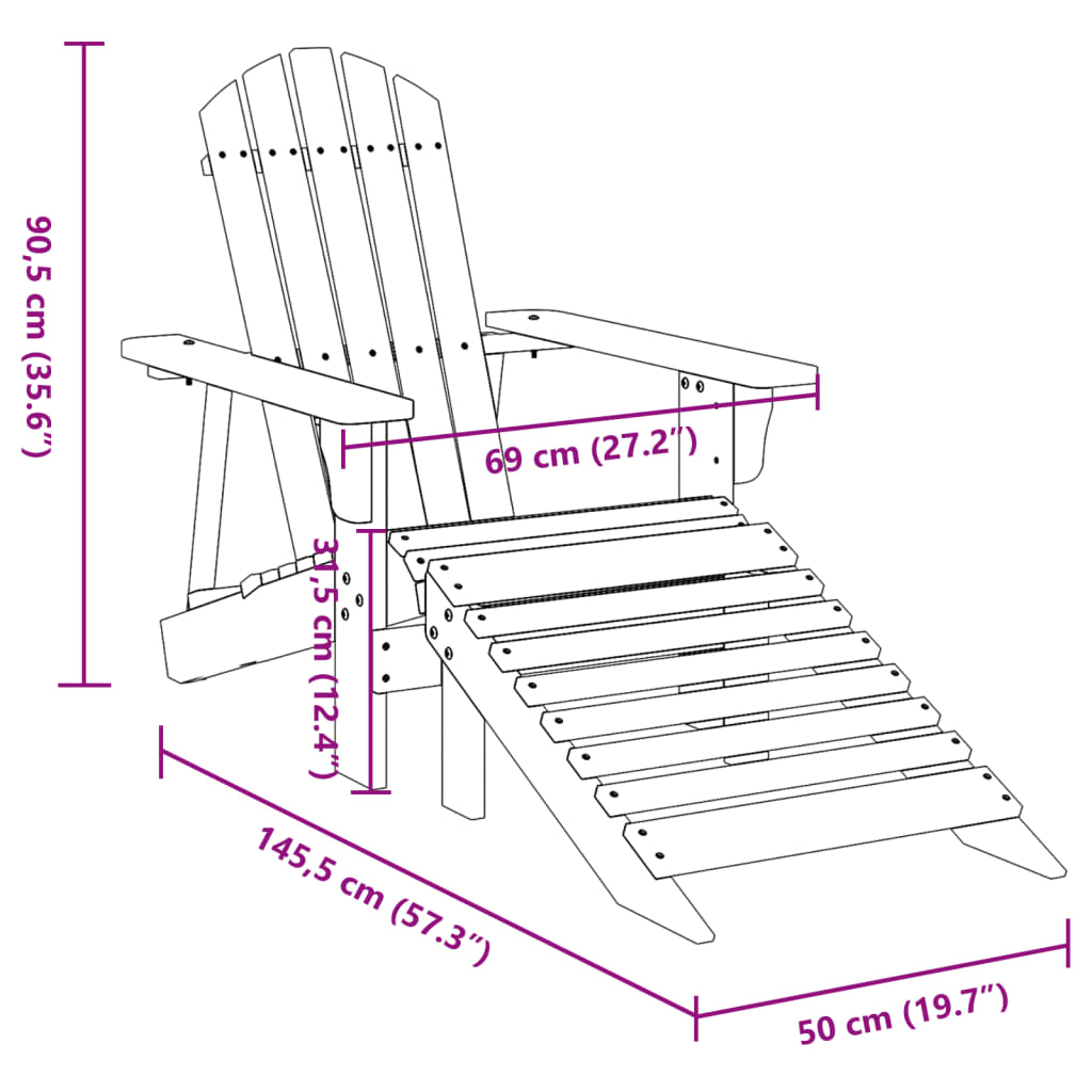 Adirondack Chair with Ottoman in Solid Fir Wood