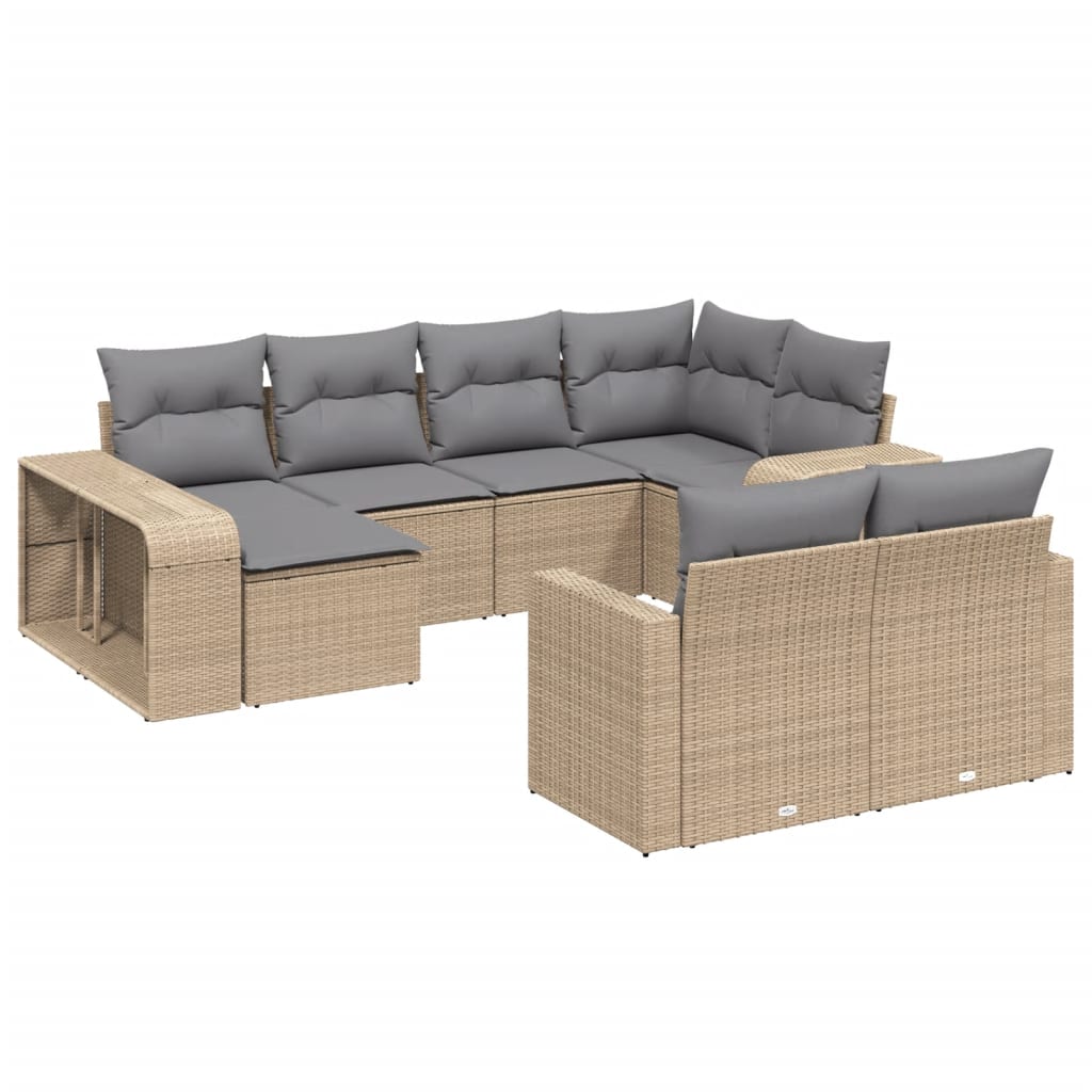 10 Piece Garden Sofa Set with Cushions in Poly Rattan and Acacia Wood