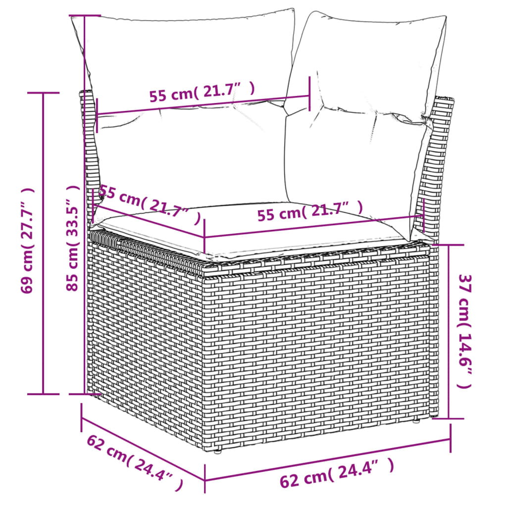 10 Piece Garden Sofa Set with Cushions in Poly Rattan and Acacia Wood