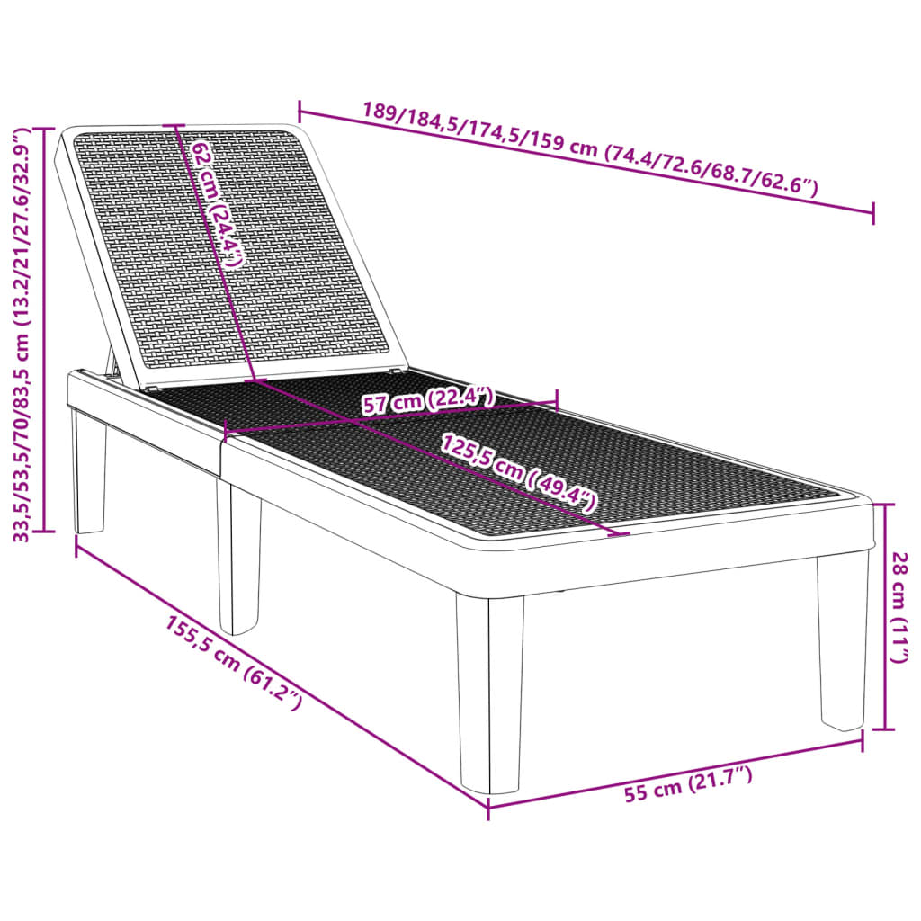 4-Way Height Adjustable Sun Lounger in Polypropylene