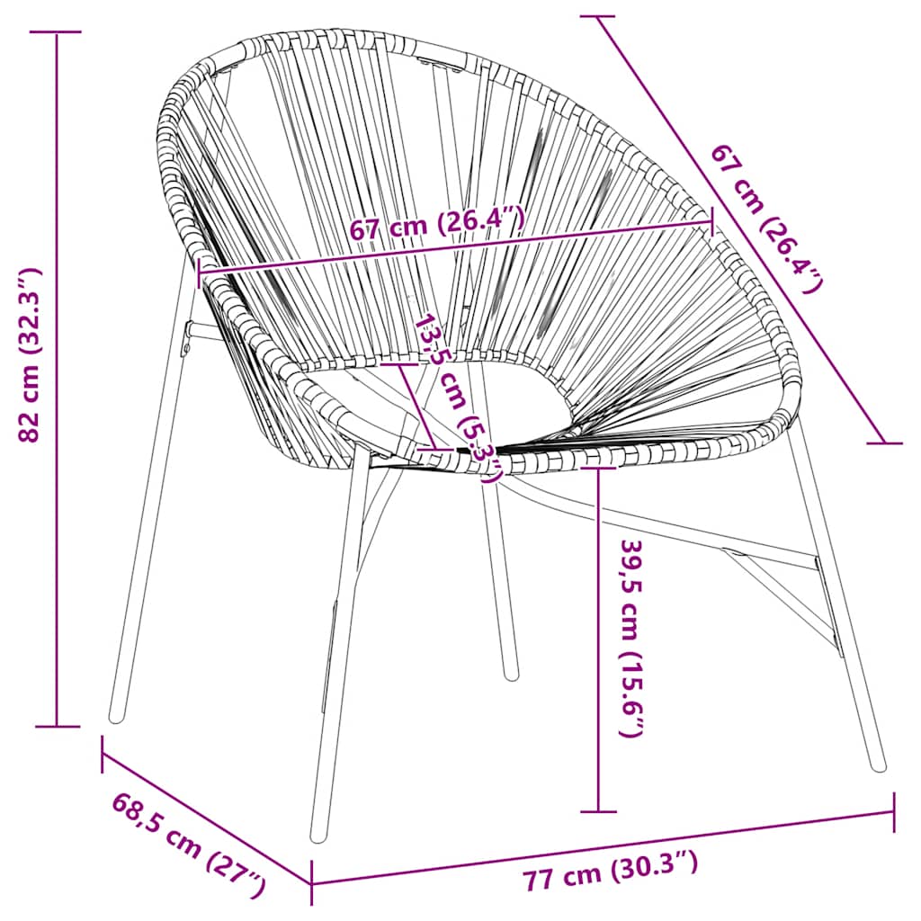 Garden Chair Set with Table in Poly Rattan - 3 pcs