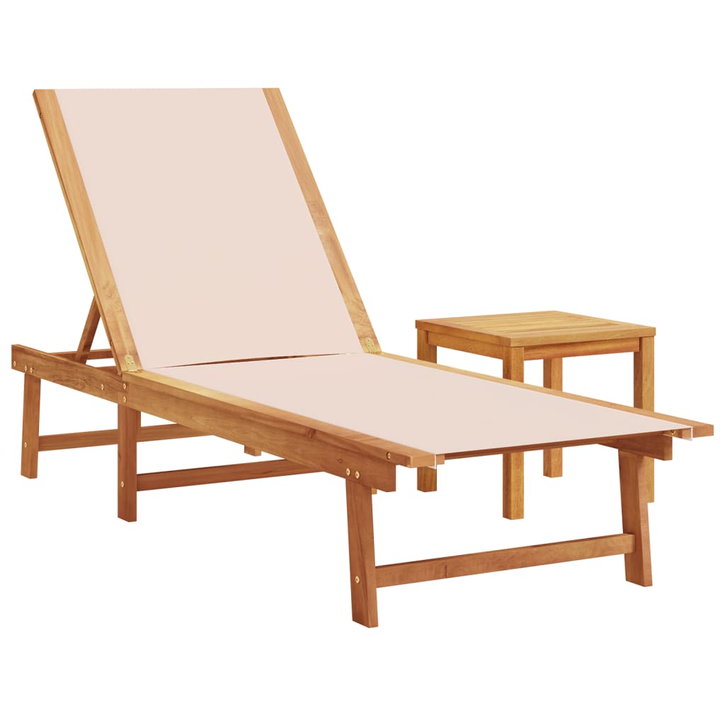 Solid Acacia Wood Sun Lounger with Table