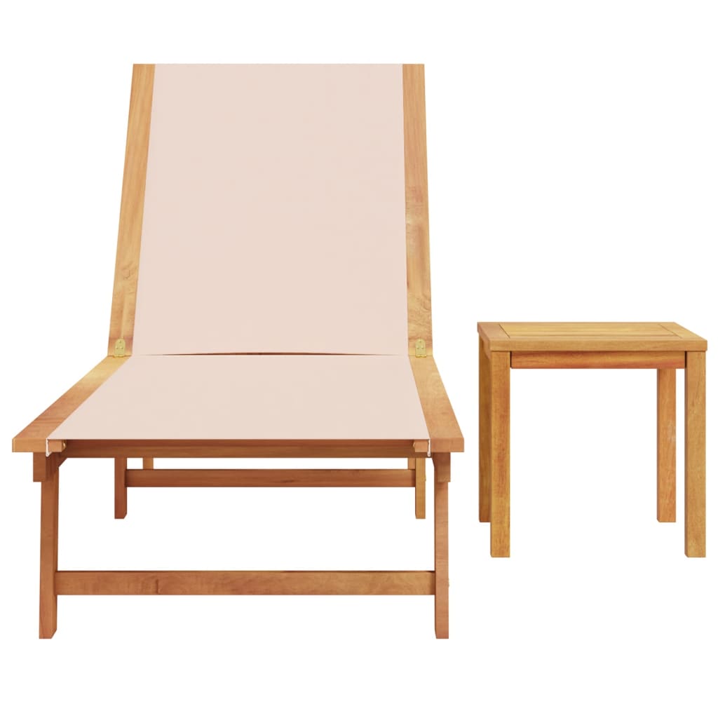Solid Acacia Wood Sun Lounger with Table