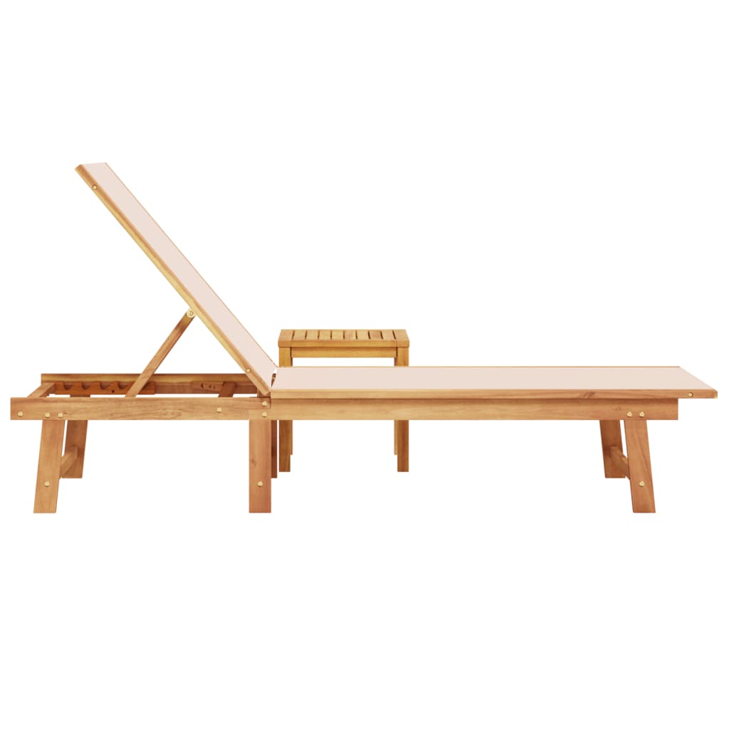 Solid Acacia Wood Sun Lounger with Table