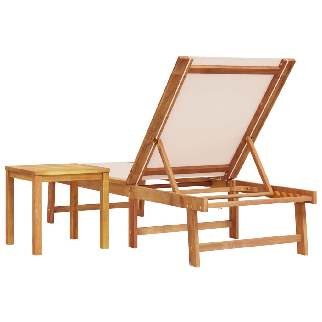 Solid Acacia Wood Sun Lounger with Table
