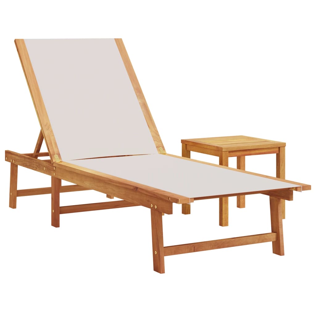 Solid Acacia Wood Sun Lounger with Table