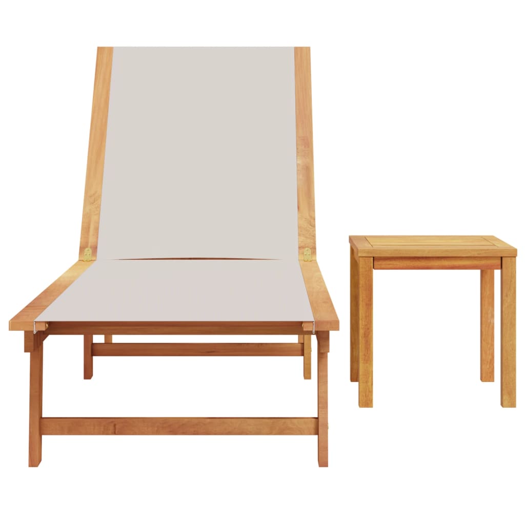 Solid Acacia Wood Sun Lounger with Table