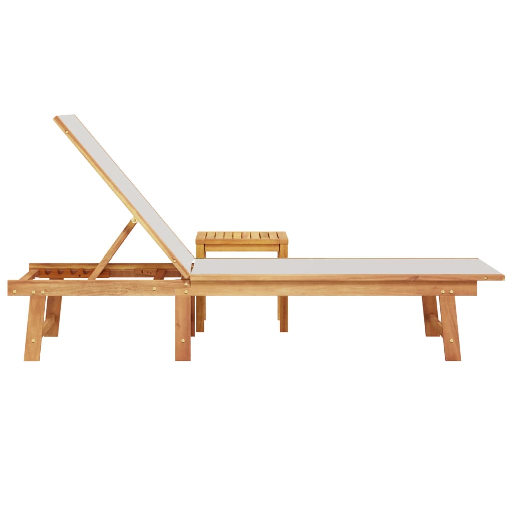 Solid Acacia Wood Sun Lounger with Table