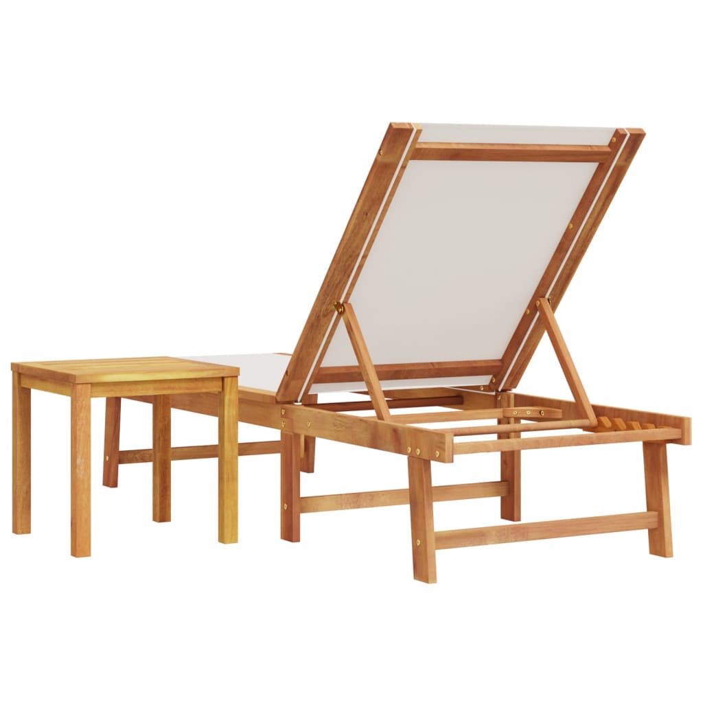 Solid Acacia Wood Sun Lounger with Table