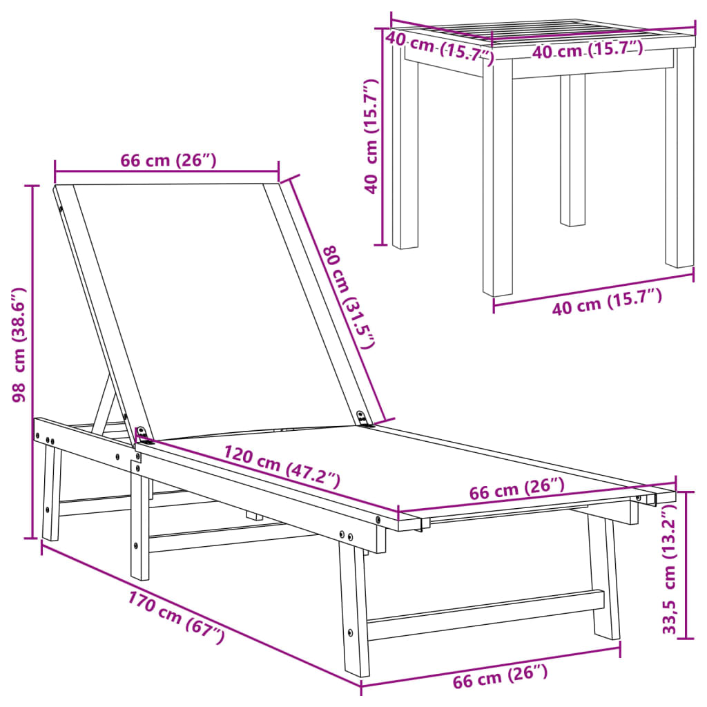 Solid Acacia Wood Sun Lounger with Table