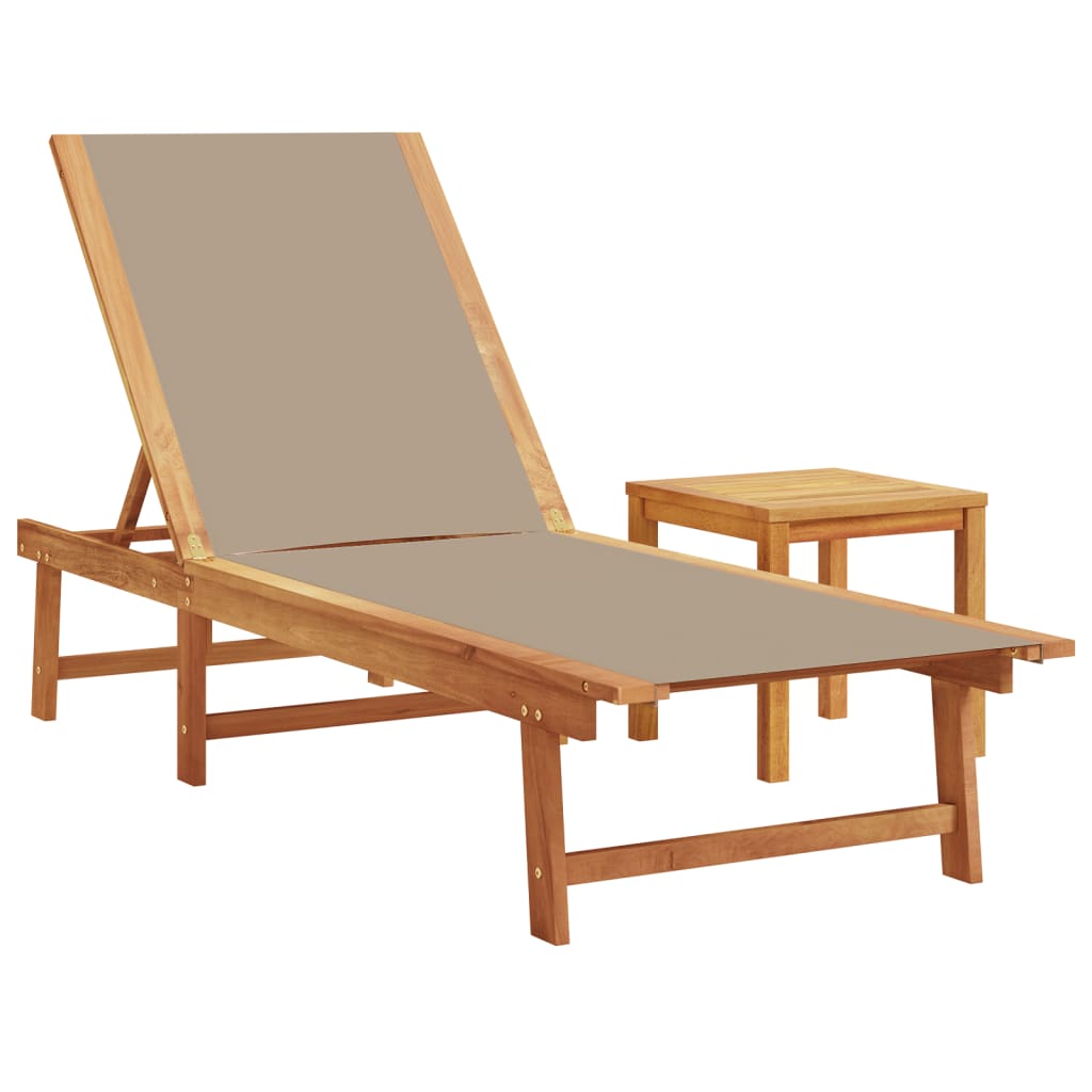 Solid Acacia Wood Sun Lounger with Table