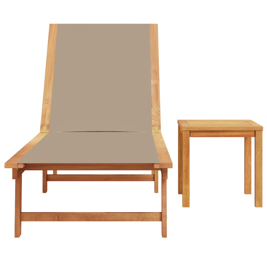 Solid Acacia Wood Sun Lounger with Table