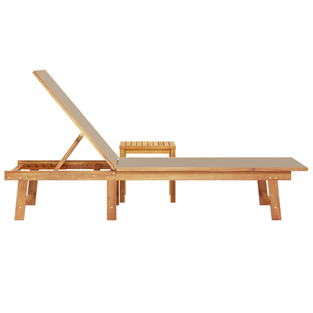 Solid Acacia Wood Sun Lounger with Table