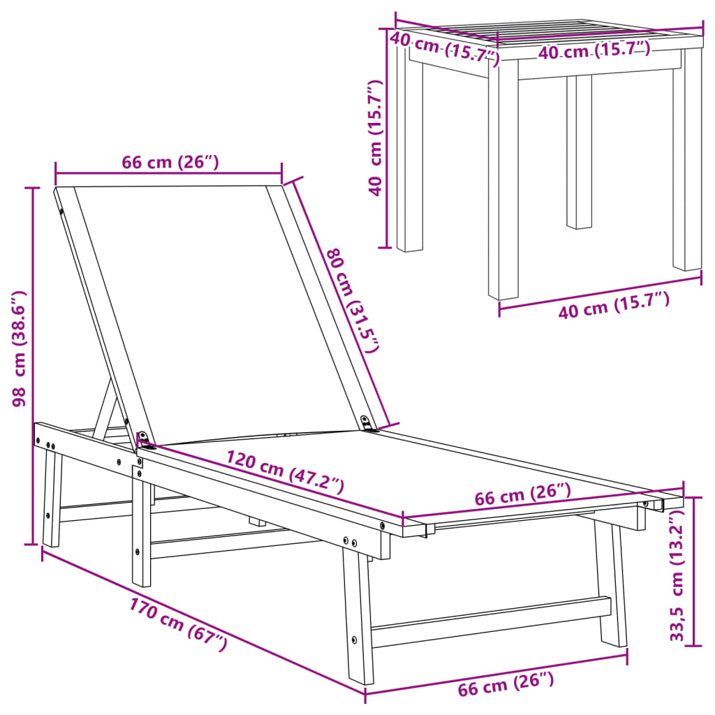 Solid Acacia Wood Sun Lounger with Table