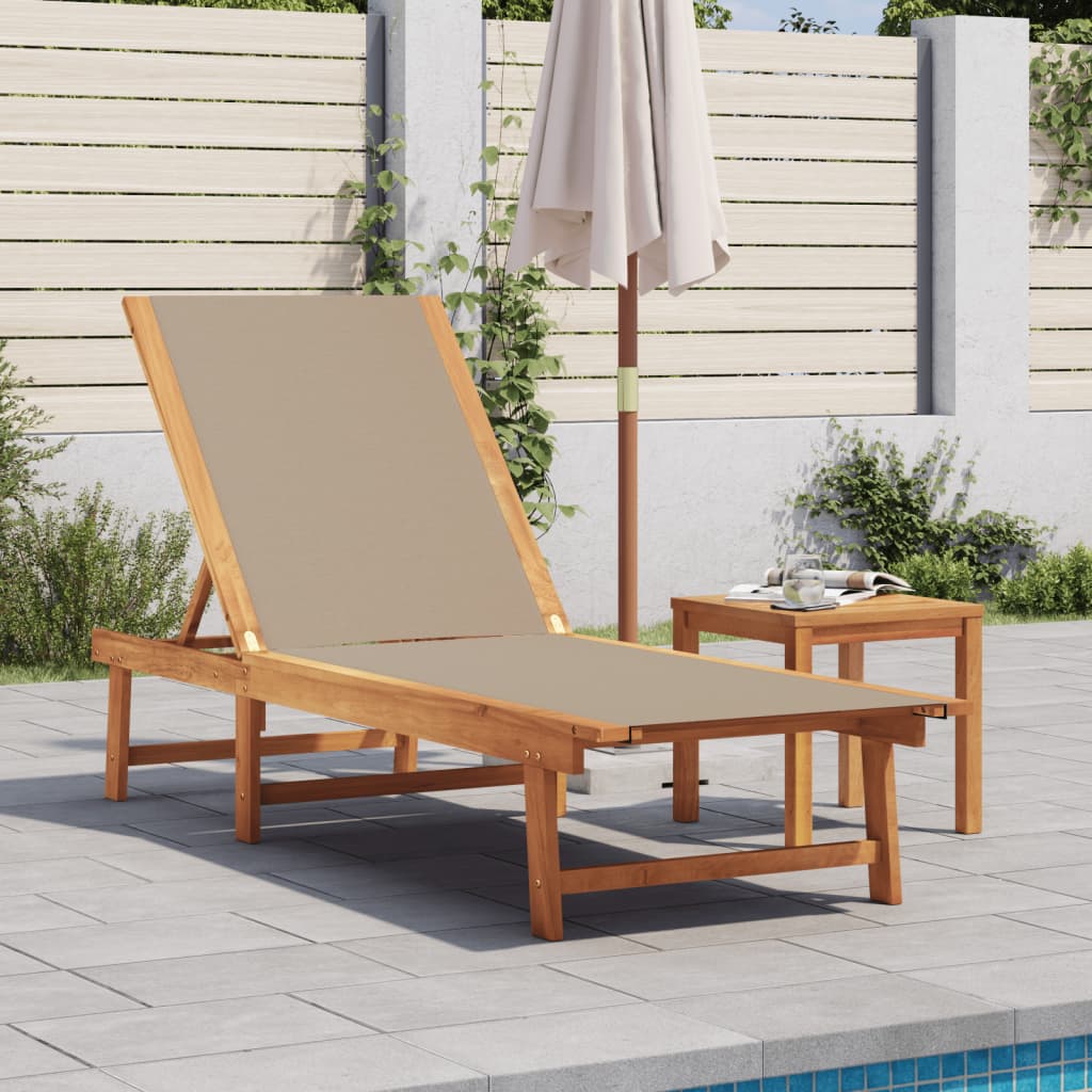 Solid Acacia Wood Sun Lounger with Table