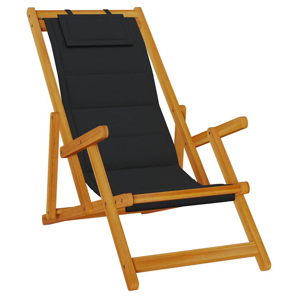 Solid Wood Folding Beach Chair with Armrests