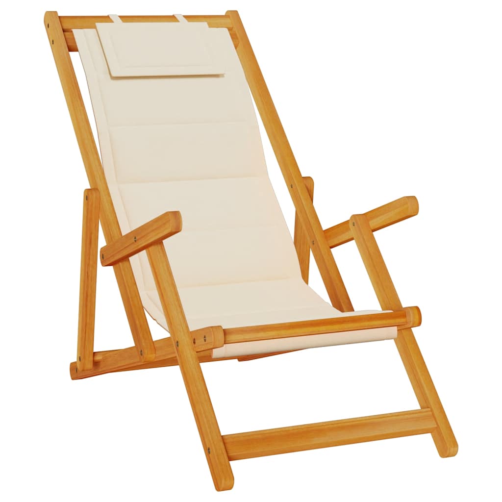 Solid Wood Folding Beach Chair with Armrests