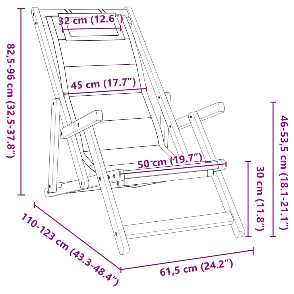 Solid Wood Folding Beach Chair with Armrests