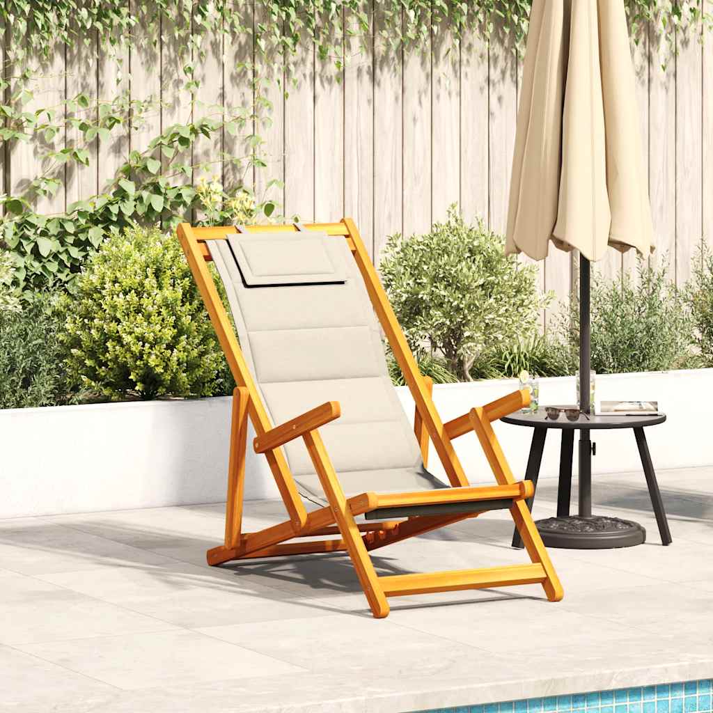 Solid Wood Folding Beach Chair with Armrests