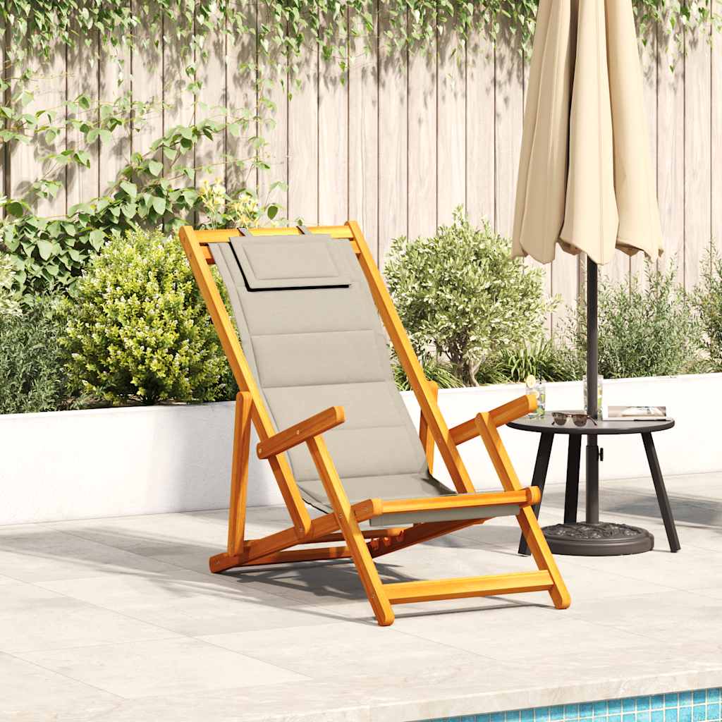 Solid Wood Folding Beach Chair with Armrests