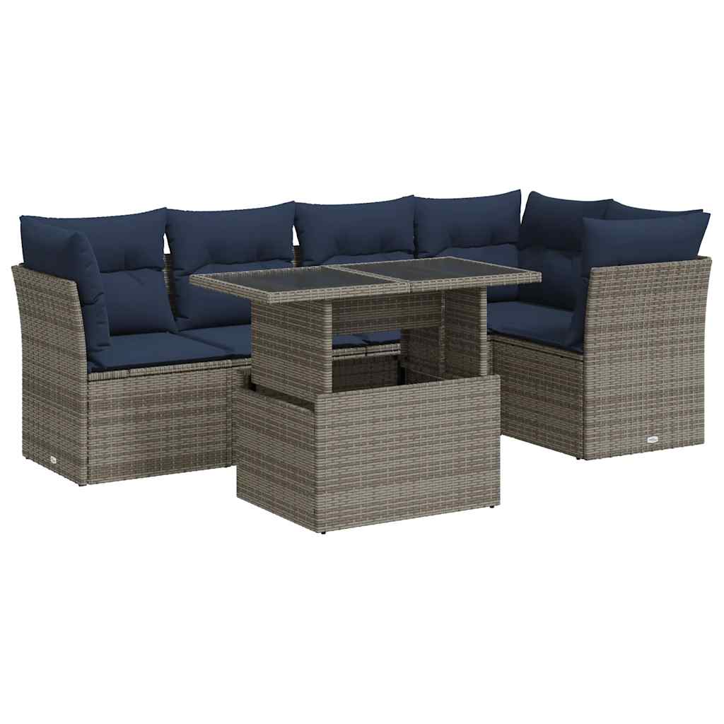 6 Piece Rattan Corner Sofa Set with Table and Cushions