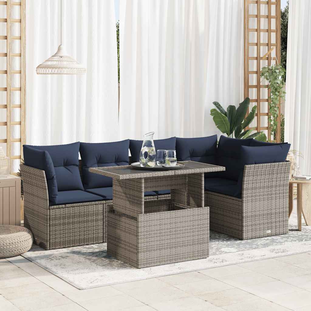 6 Piece Rattan Corner Sofa Set with Table and Cushions