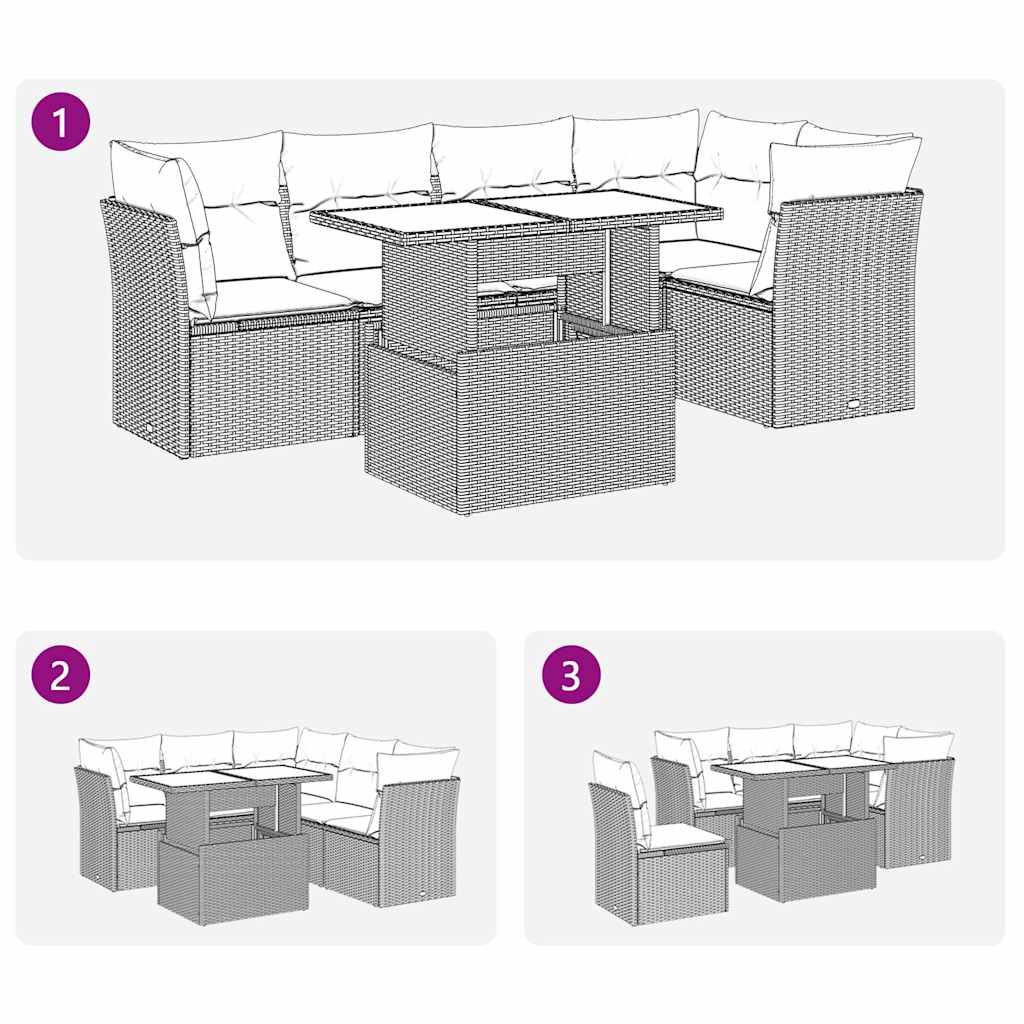 6 Piece Rattan Corner Sofa Set with Table and Cushions