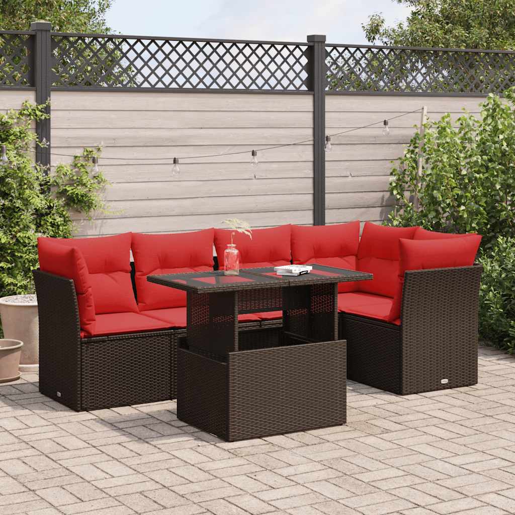 6 Piece Rattan Corner Sofa Set with Table and Cushions