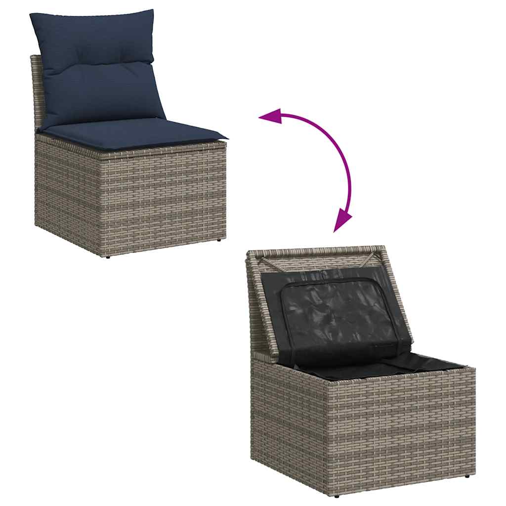 7 Piece L-Shaped Rattan Sofa Set with Cushions and Table