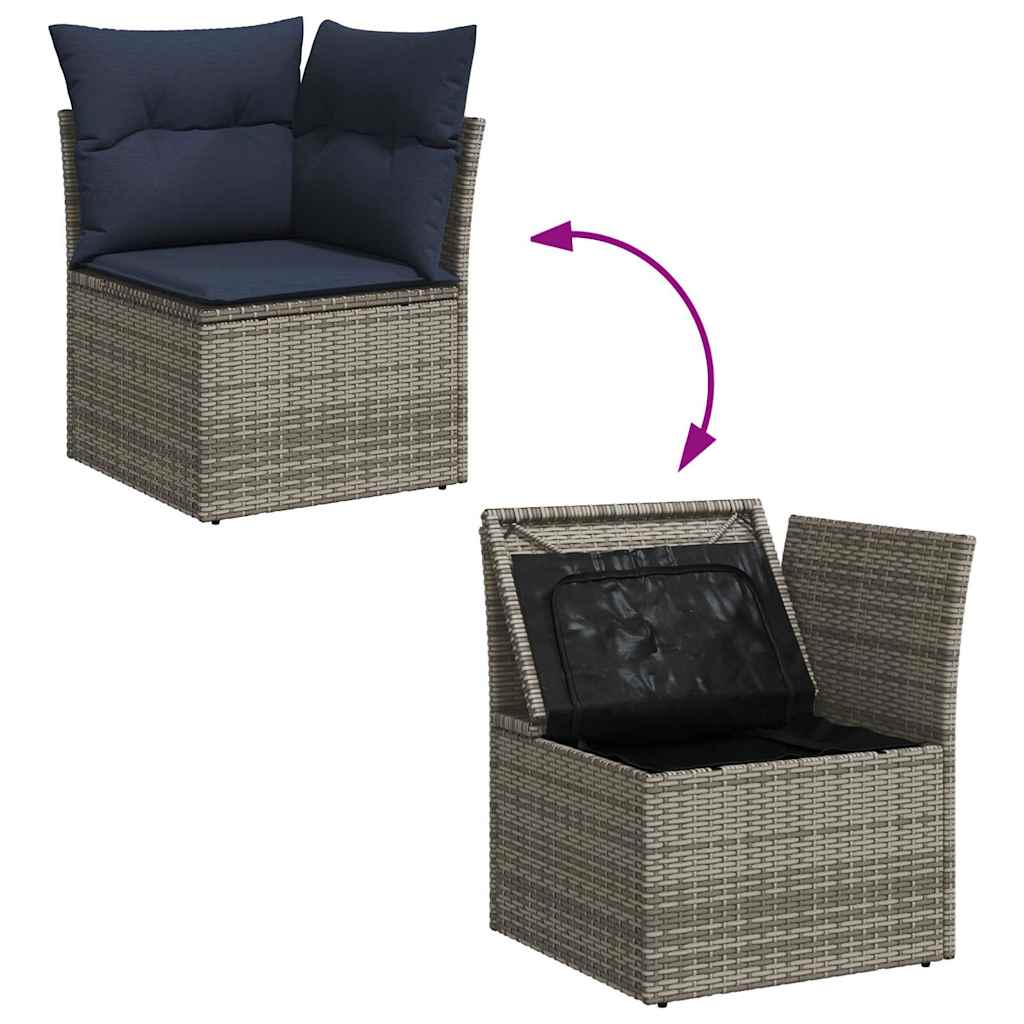 7 Piece L-Shaped Rattan Sofa Set with Cushions and Table