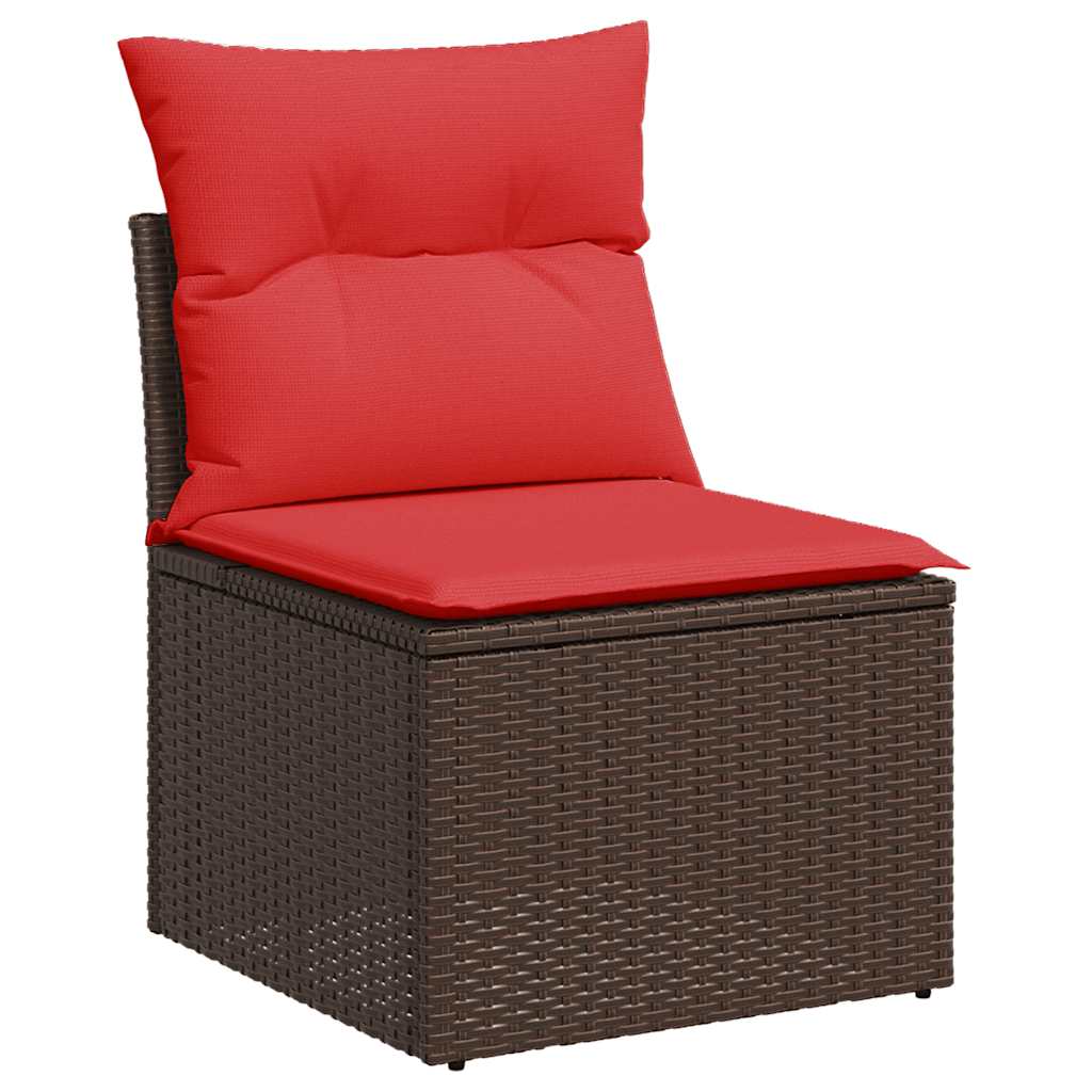 7 Piece L-Shaped Rattan Sofa Set with Cushions and Table