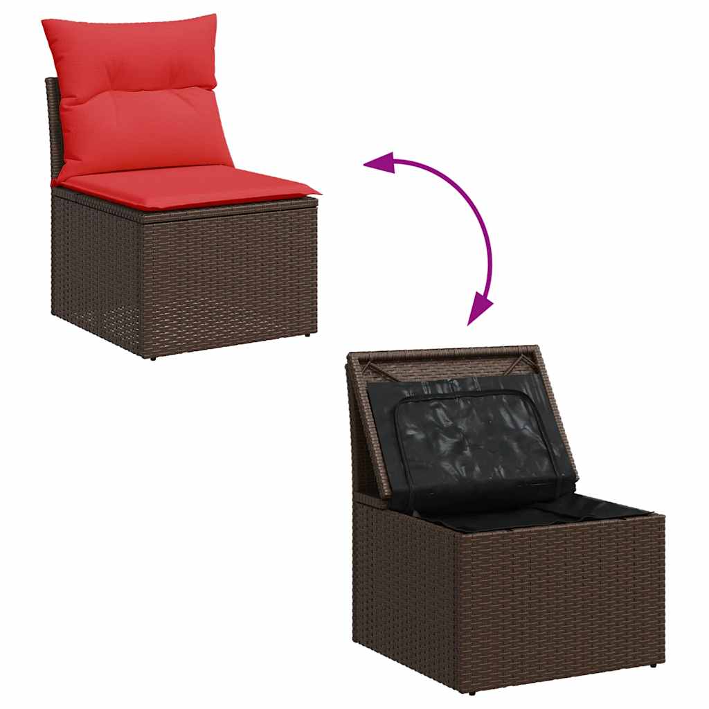 7 Piece L-Shaped Rattan Sofa Set with Cushions and Table