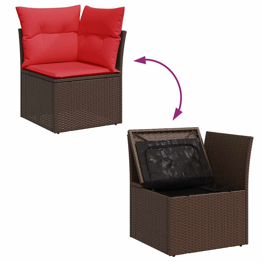 7 Piece L-Shaped Rattan Sofa Set with Cushions and Table