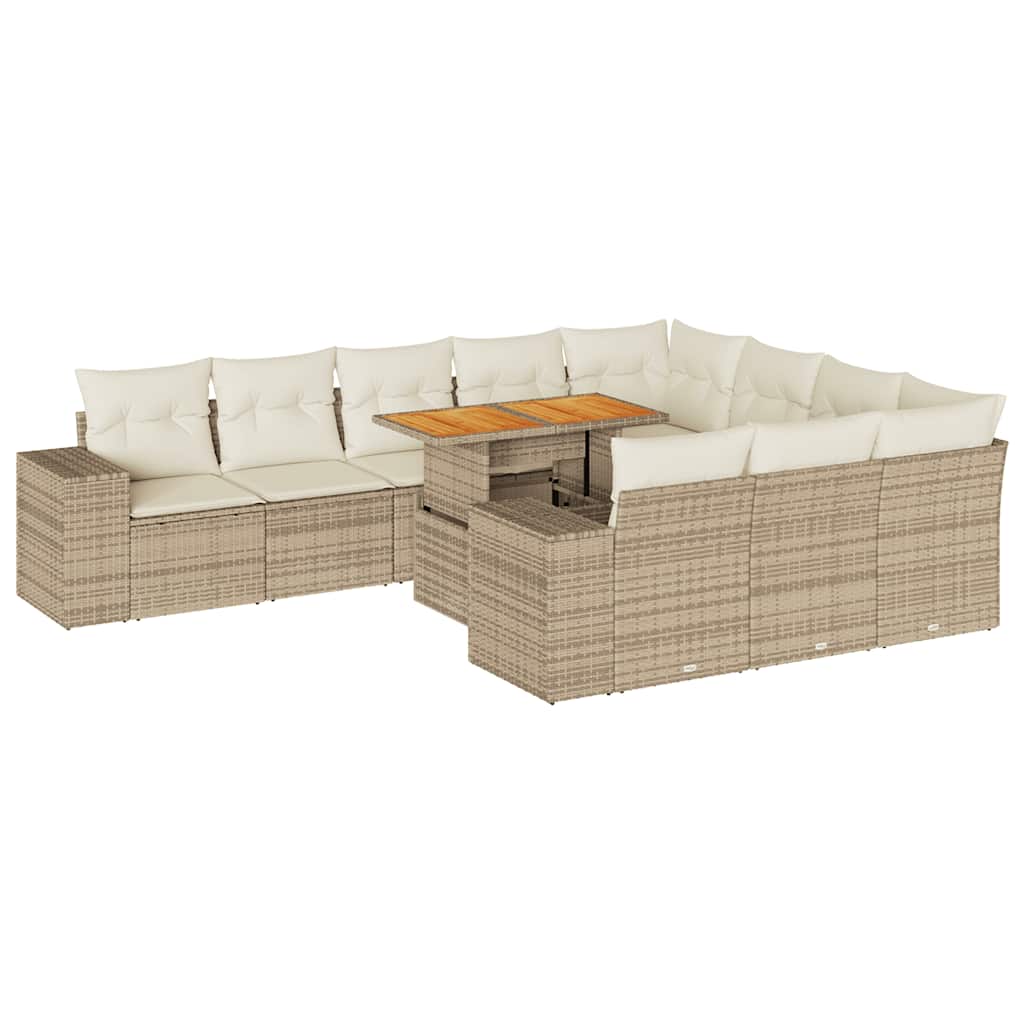 10 Piece Garden Sofa Set with Cushions in Poly Rattan and Acacia Wood