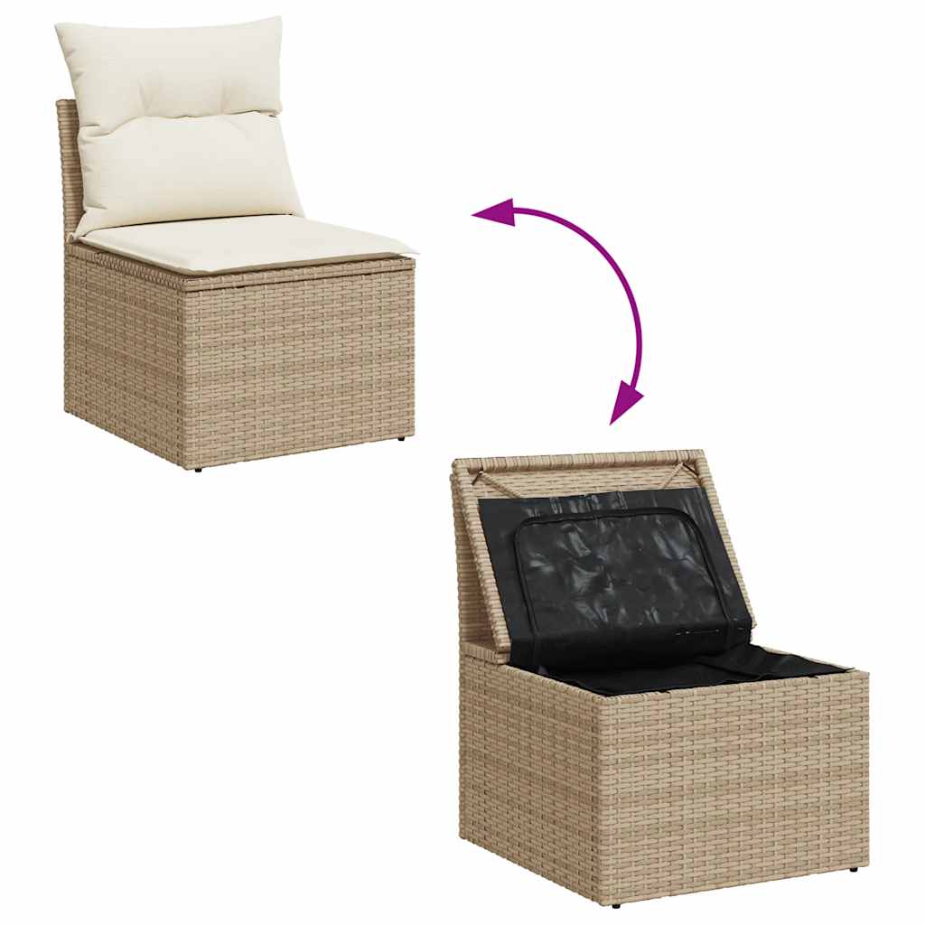 10 Piece Garden Sofa Set with Cushions in Poly Rattan and Acacia Wood