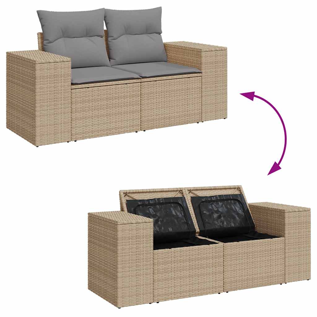 10 Piece Garden Sofa Set with Cushions in Poly Rattan and Acacia Wood