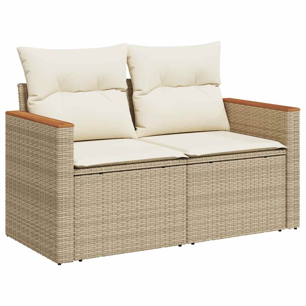 10 Piece Garden Sofa Set with Cushions in Poly Rattan and Acacia Wood